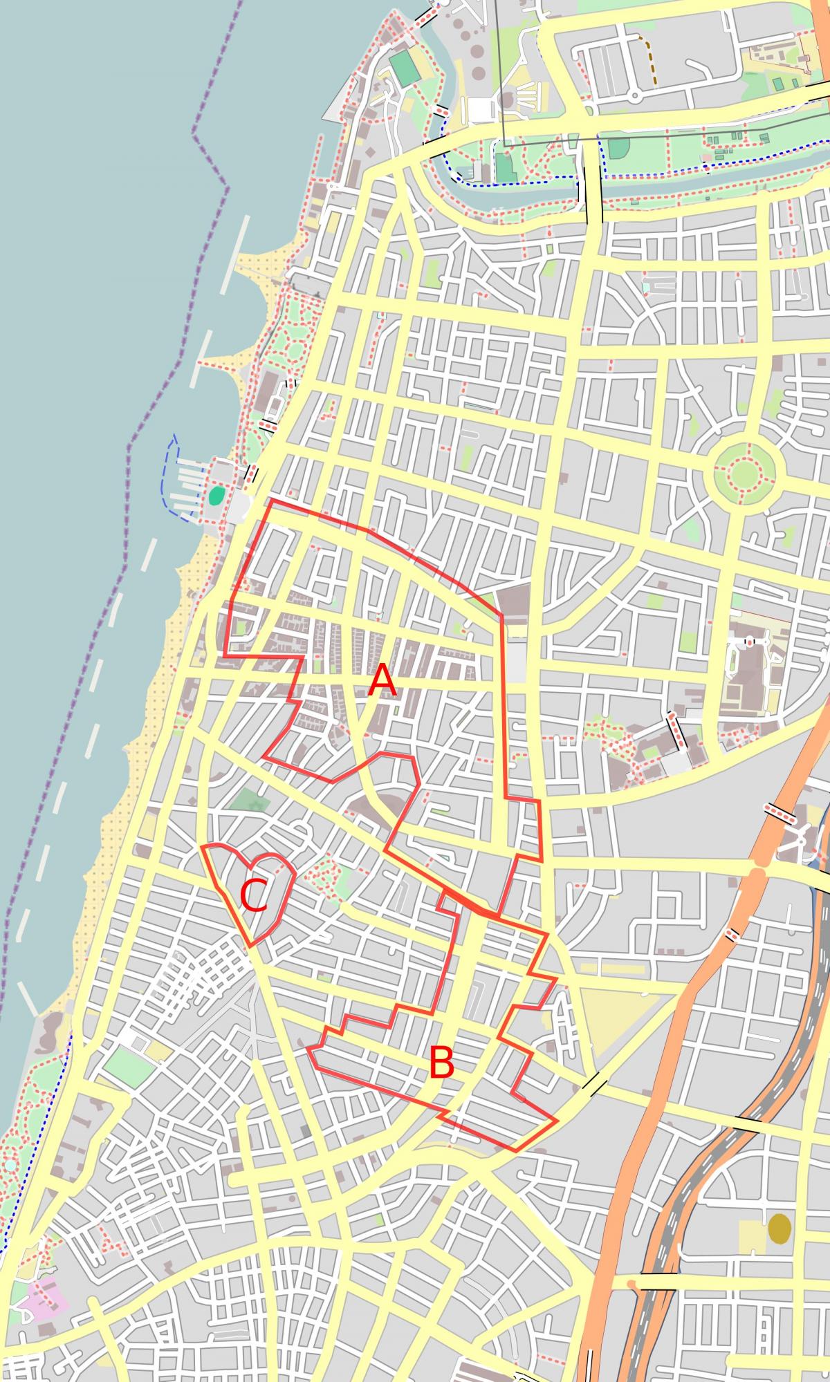 Karte von white city Tel Aviv
