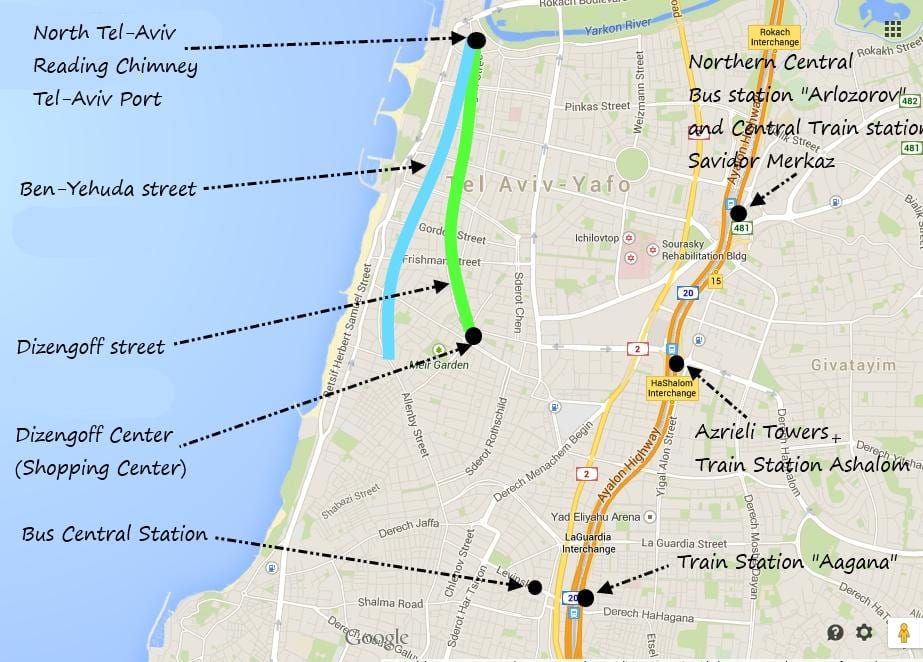 Karte von Tel Aviv öffentlichen Verkehrsmitteln