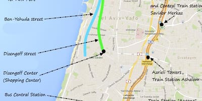 Karte von Tel Aviv öffentlichen Verkehrsmitteln